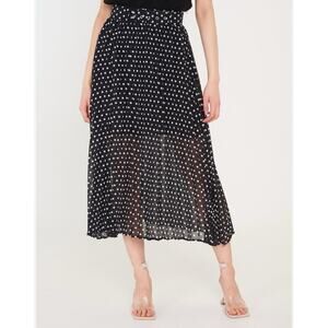 MSK Black White Polka Dot Pleated Midi Skirt Size 12 NWT